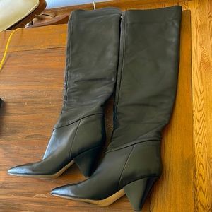 Marc Fisher black leather knee high boots, size 8.